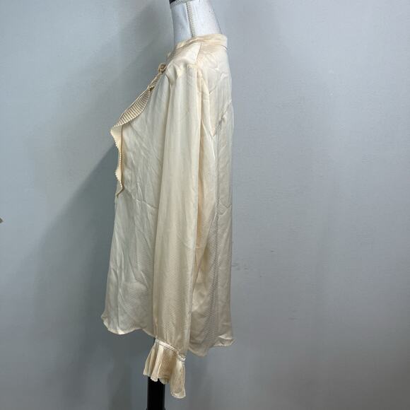 Trish Scully Blouse size 14 Cream Dotted Tuxedo Pleating Modest Wedding Career - Picture 7 of 9